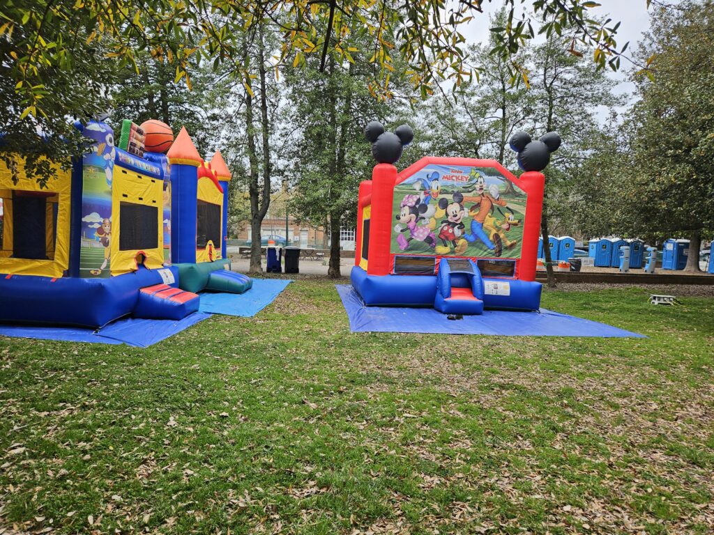 This is a picture of multiple bounce houses.